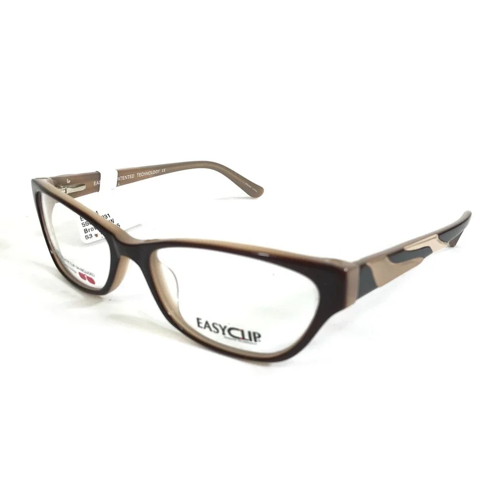 Easyclip Eyeglasses Frames MOD EC324 Brown Cat Eye Frames with Clip On Lenses